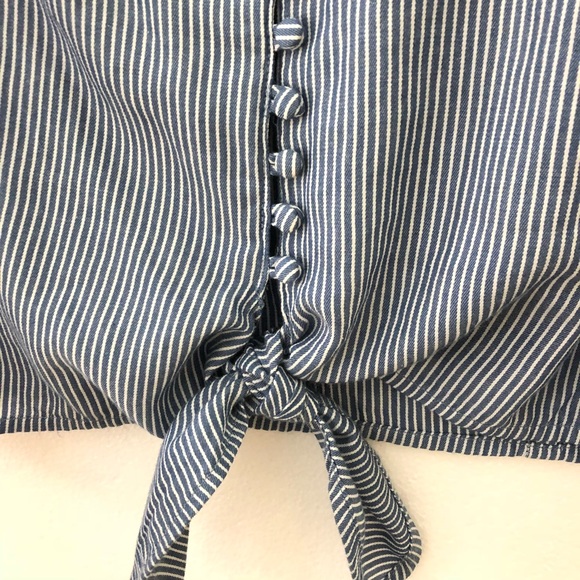 Girl Krazy Striped Button Tie Front Crop Tank Top - Picture 8 of 8